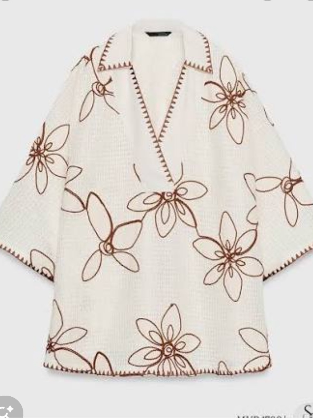 Zara Cream Tunic with Brown Floral Outline